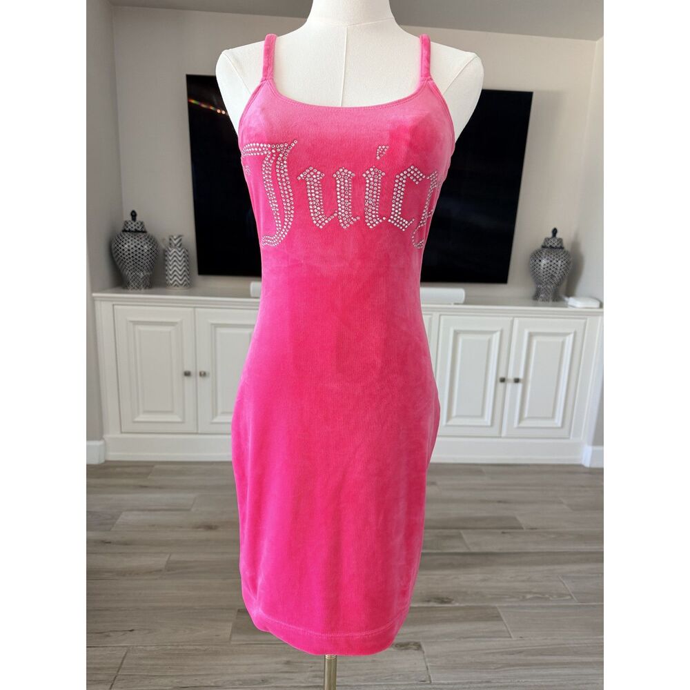 Juicy Couture Pink Velour Rhinestone Logo Dress - Size M